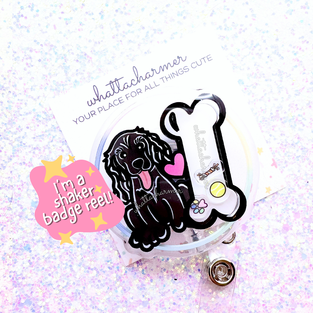 Black Cocker Spaniel Shaker Badge Reel
