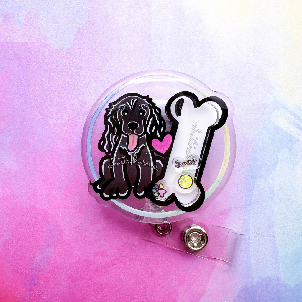 Black Cocker Spaniel Shaker Badge Reel