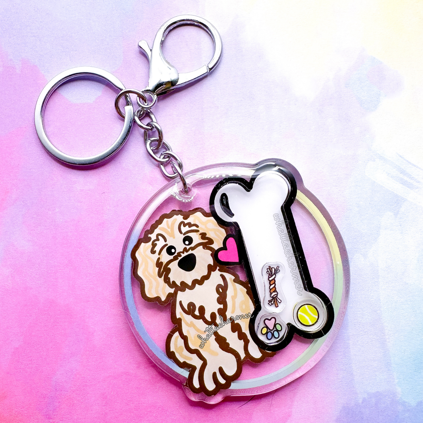 Cream Goldendoodle Shaker Keychain