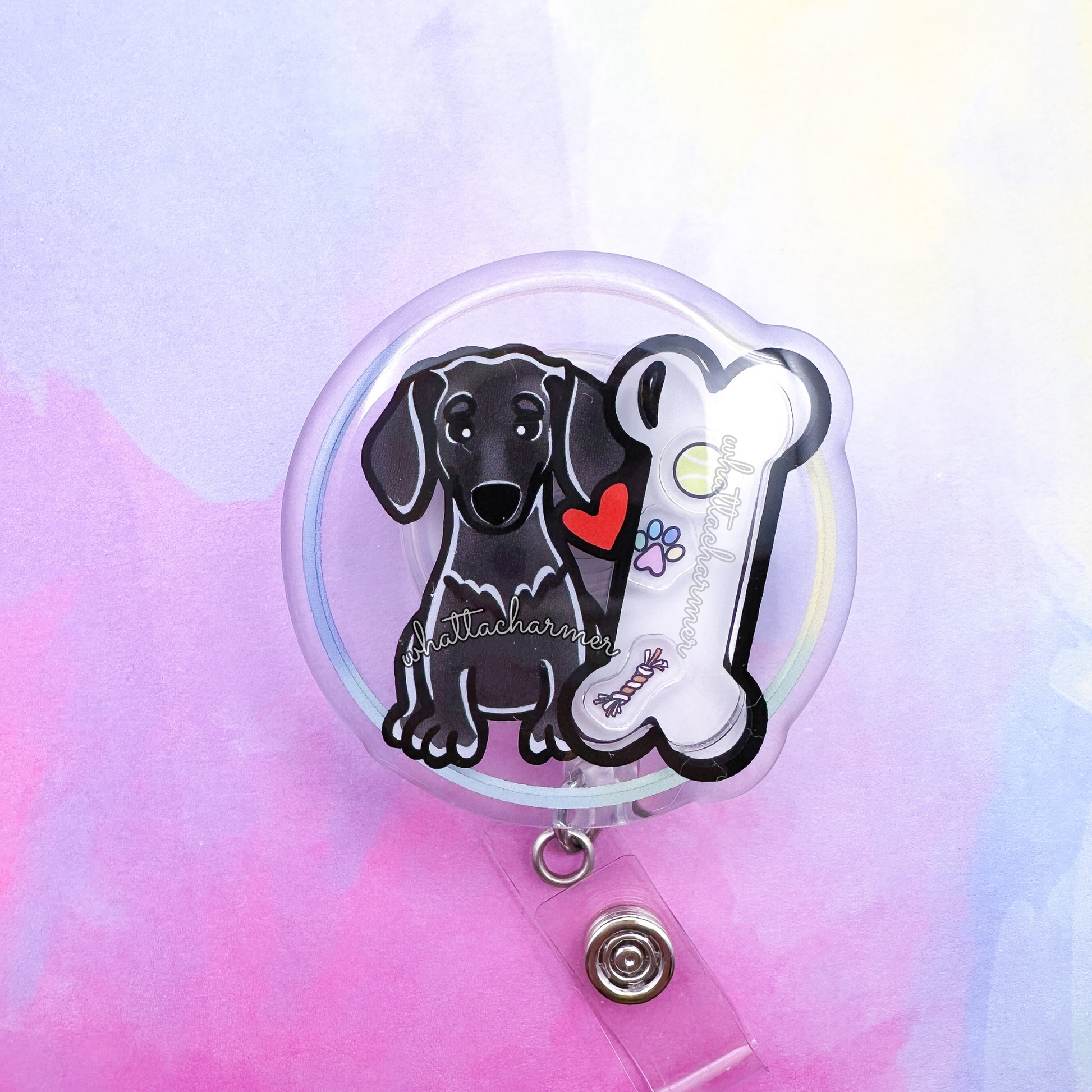 Smooth Black Dachshund Shaker Badge Reel