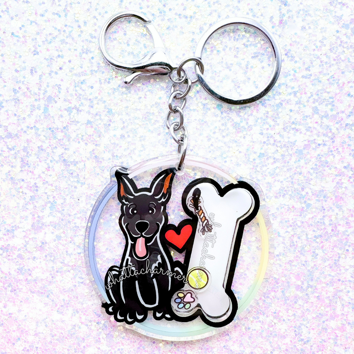 Black Doberman Pinscher Shaker Keychain