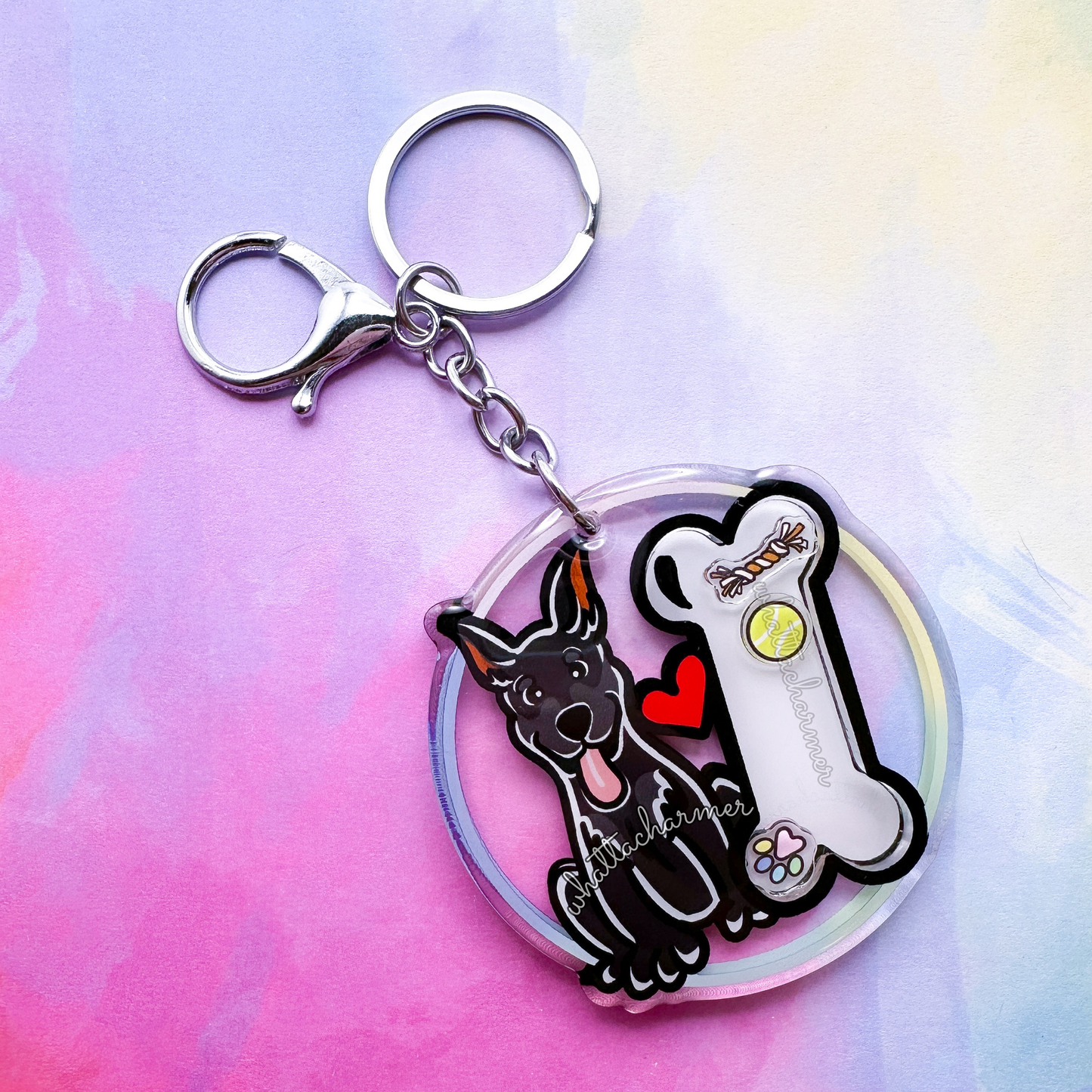 Black Doberman Pinscher Shaker Keychain