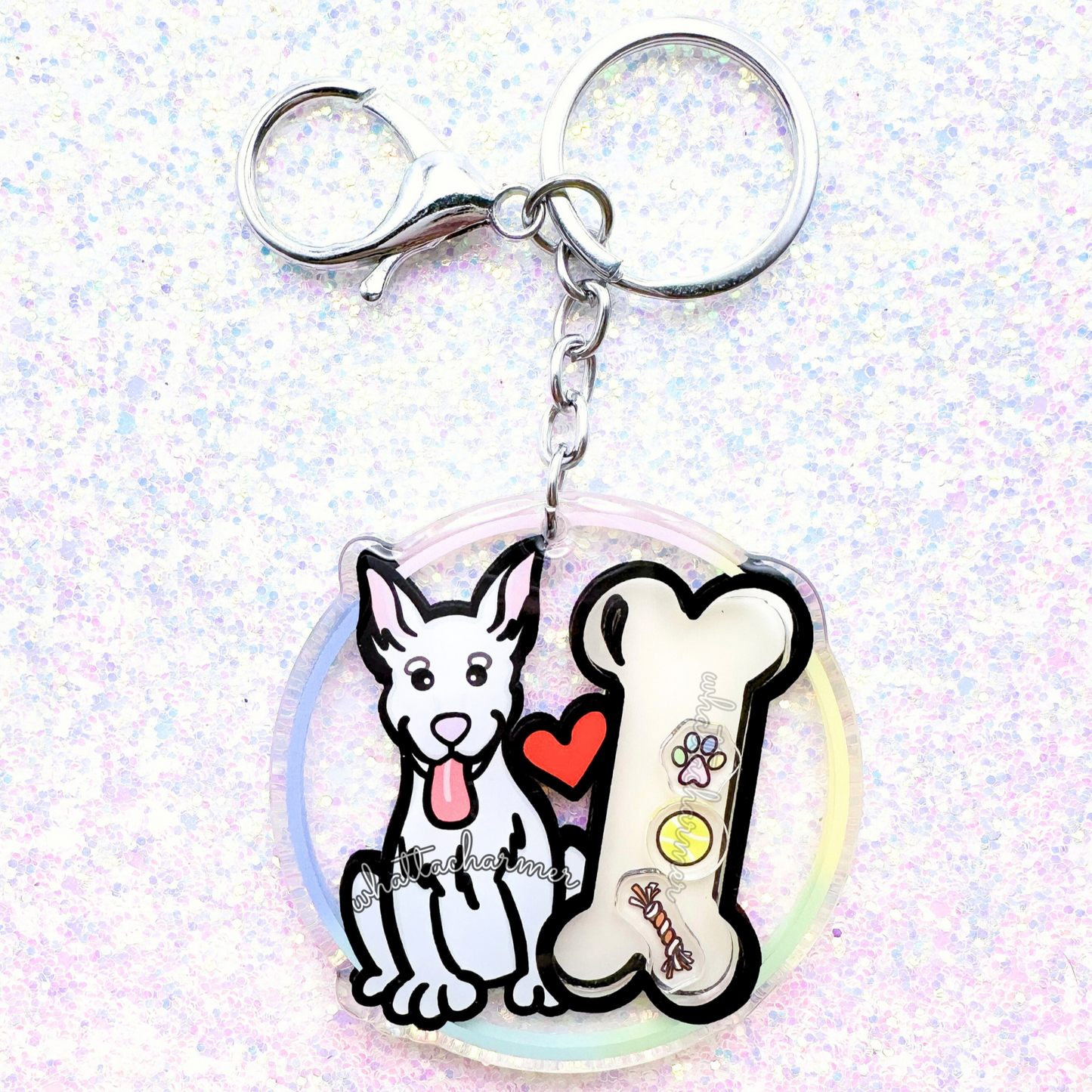 White Doberman Pinscher Shaker Keychain