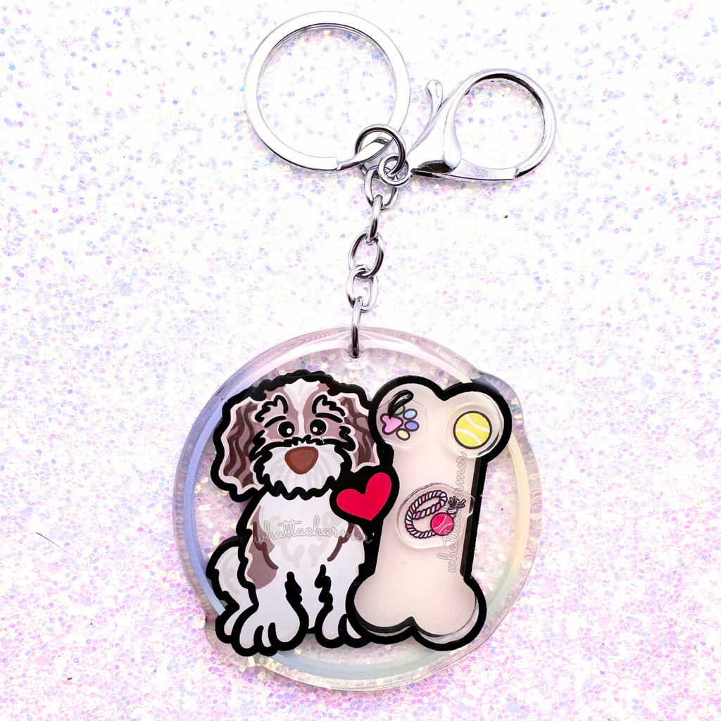 Brown Parti Goldendoodle Keychain