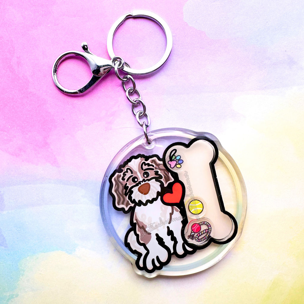 Brown Parti Goldendoodle Keychain
