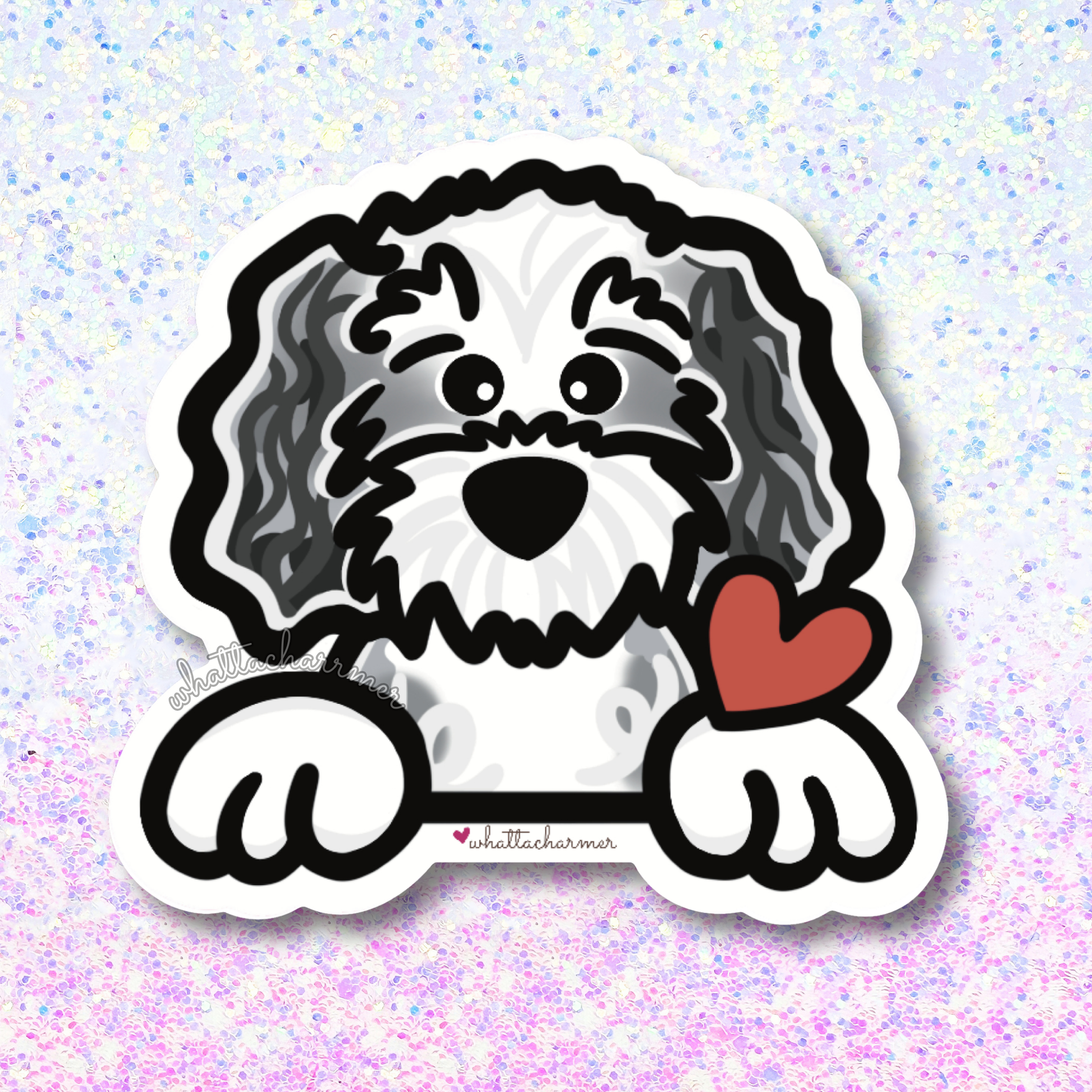 Gray and White Goldendoodle Sticker