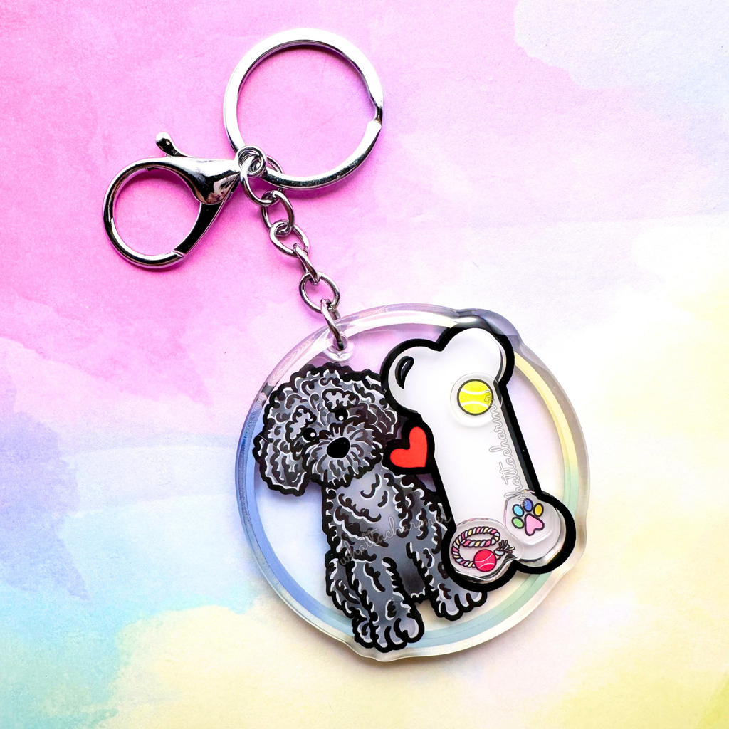 Gray Goldendoodle Keychain