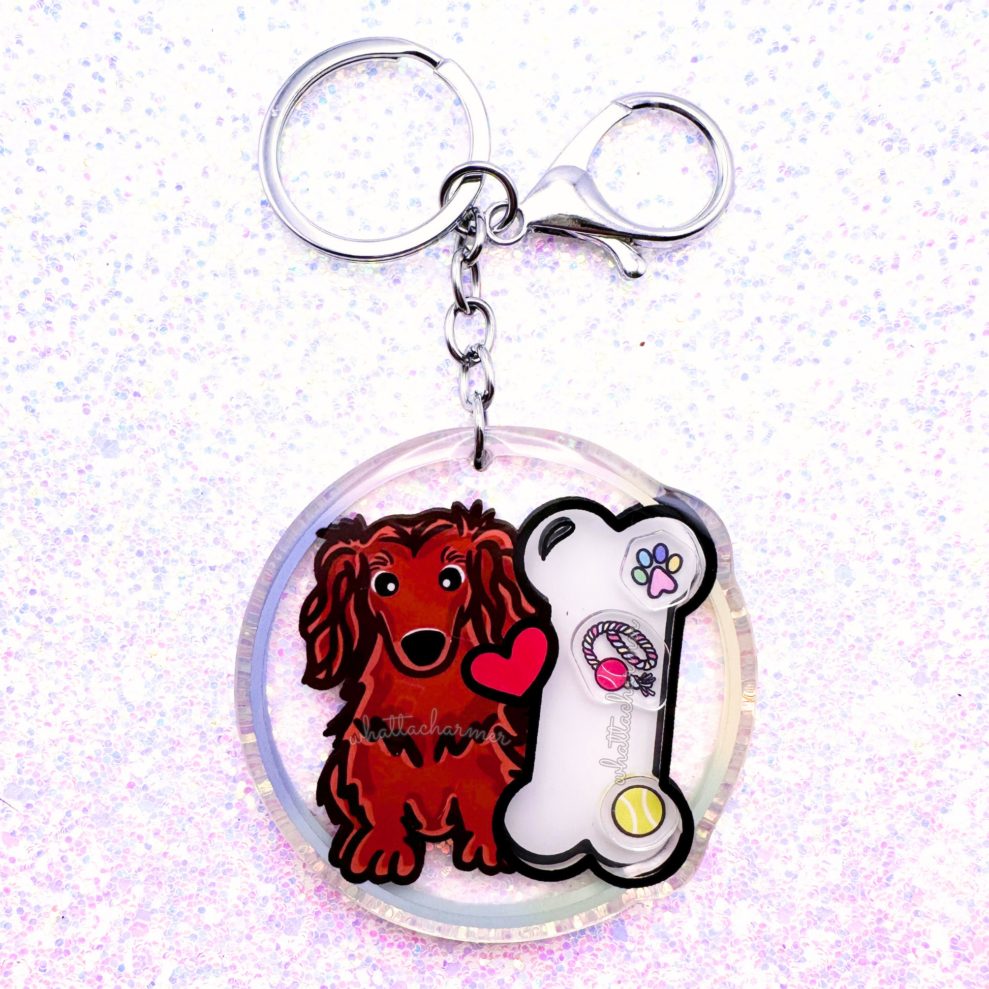 Longhaired Red Dachshund Keychain