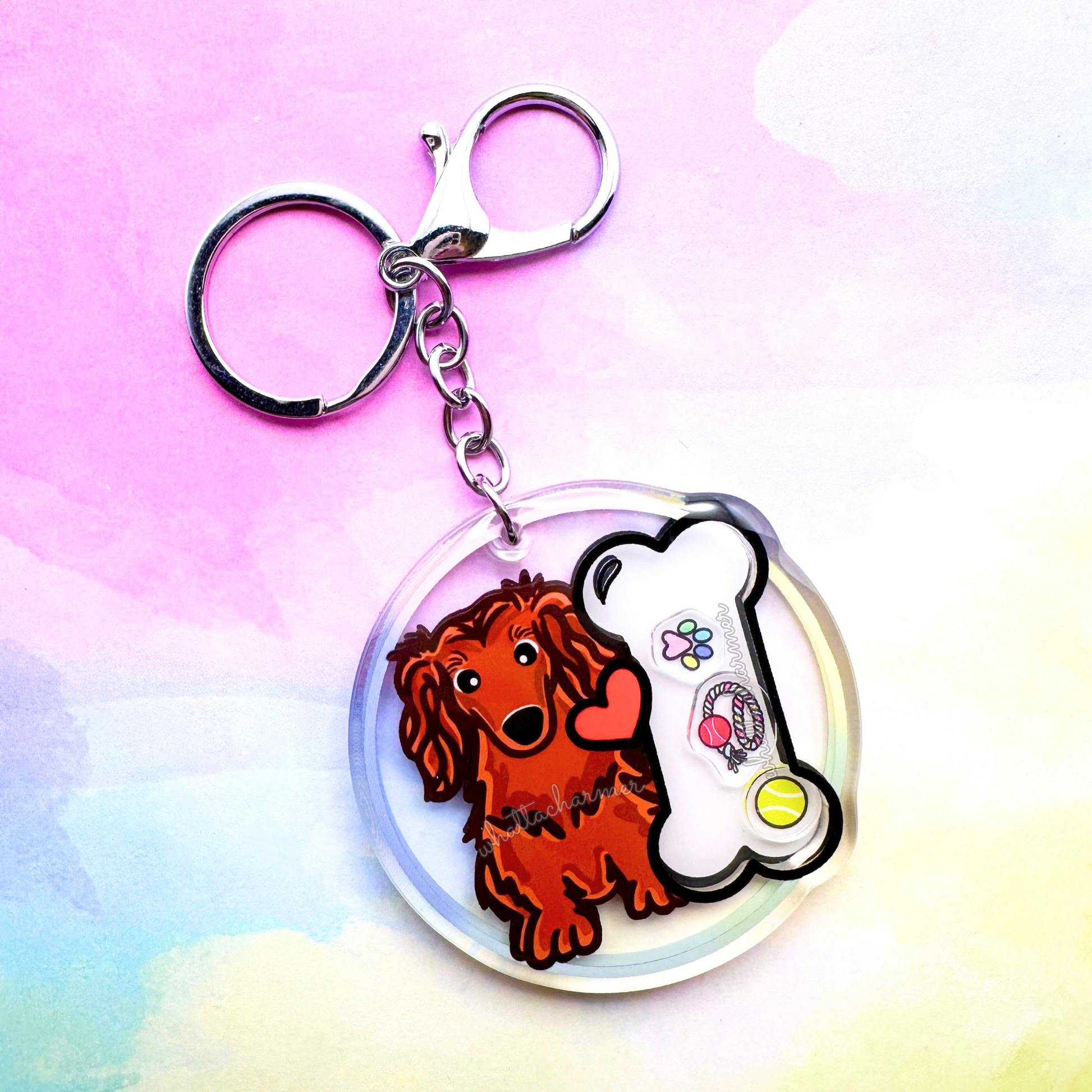 Longhaired Red Dachshund Keychain
