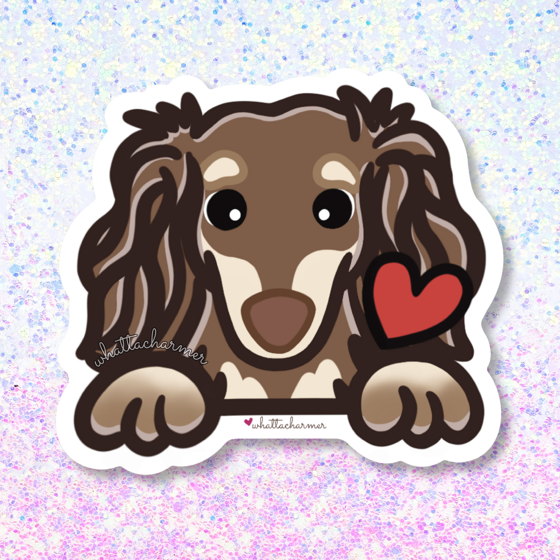Longhaired Chocolate and Cream Dachshund Sticker