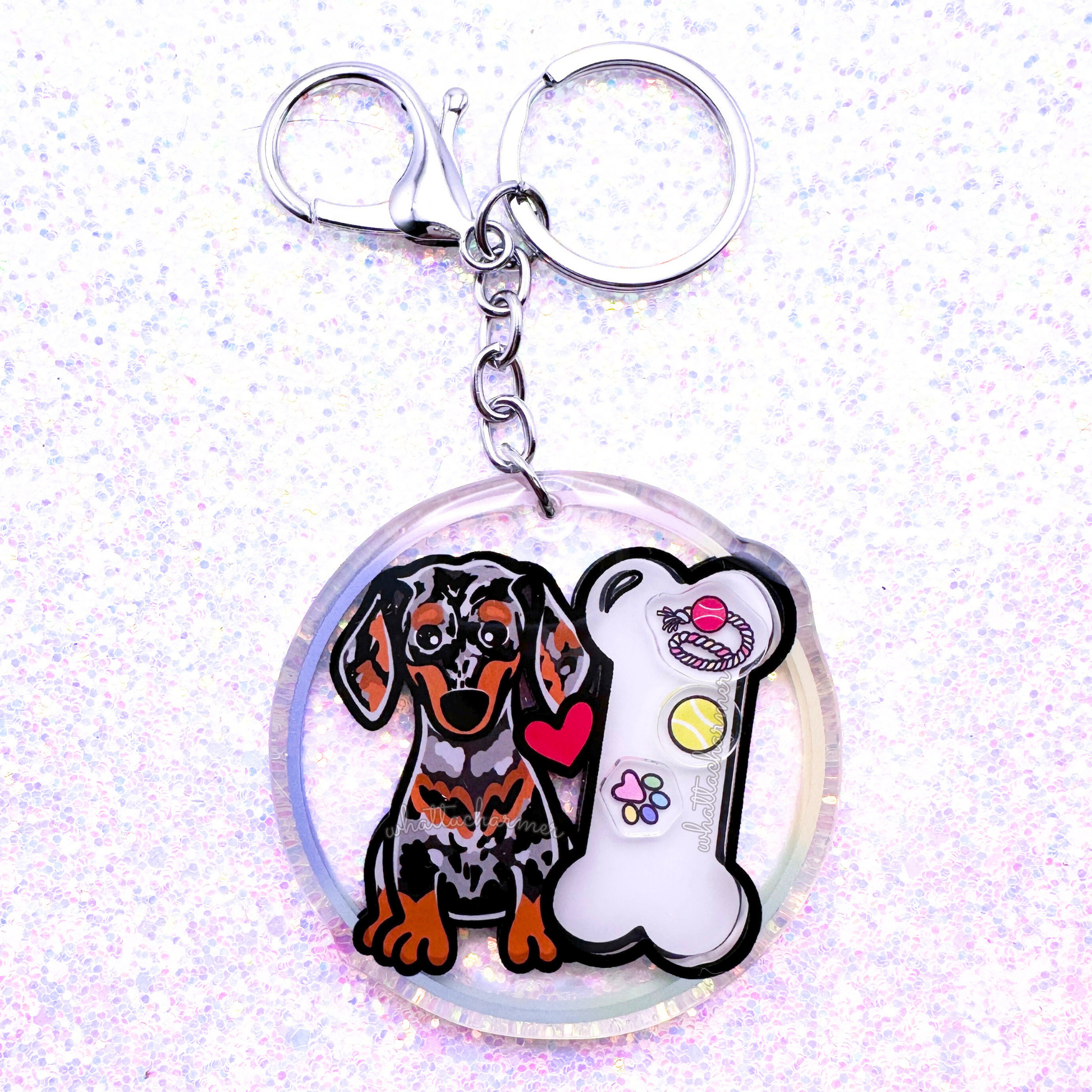Smooth Silver Dapple Dachshund Keychain