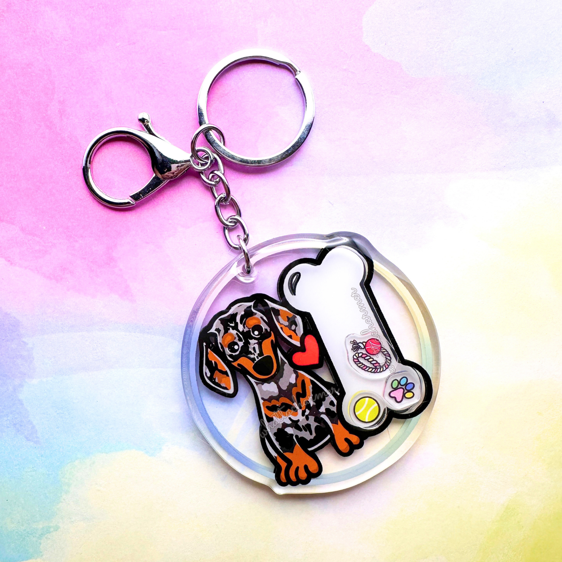 Smooth Silver Dapple Dachshund Keychain