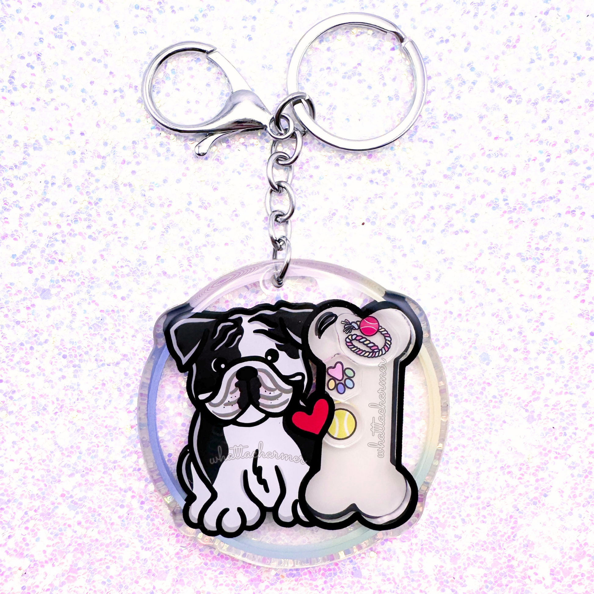 Black and White English Bulldog Keychain