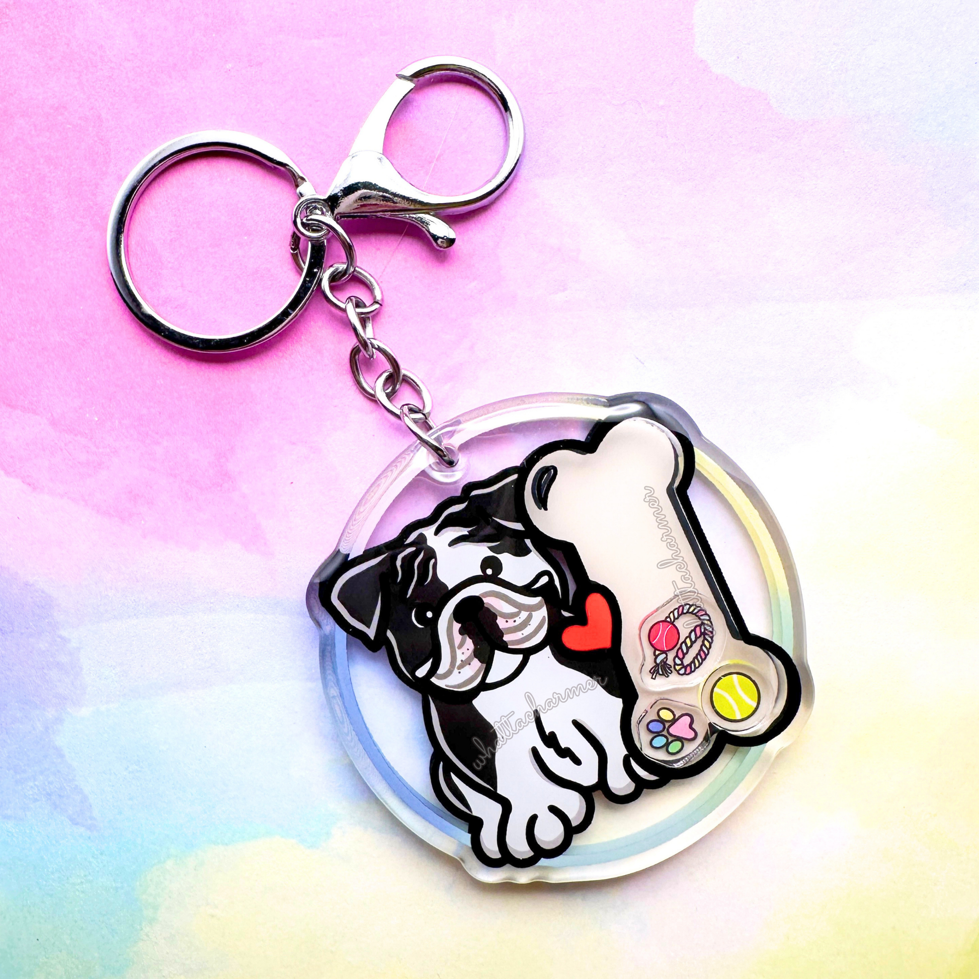 Black and White English Bulldog Keychain