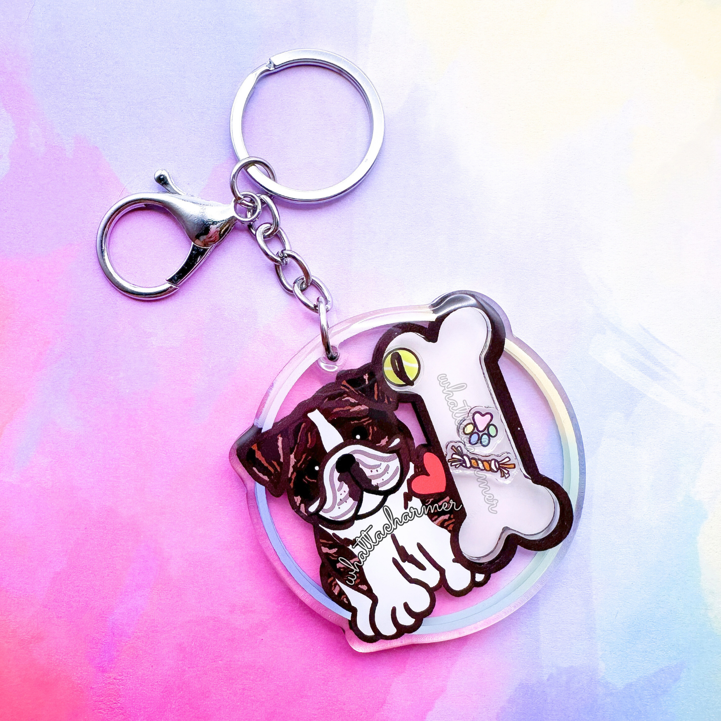 Brindle English Bulldog Shaker Keychain