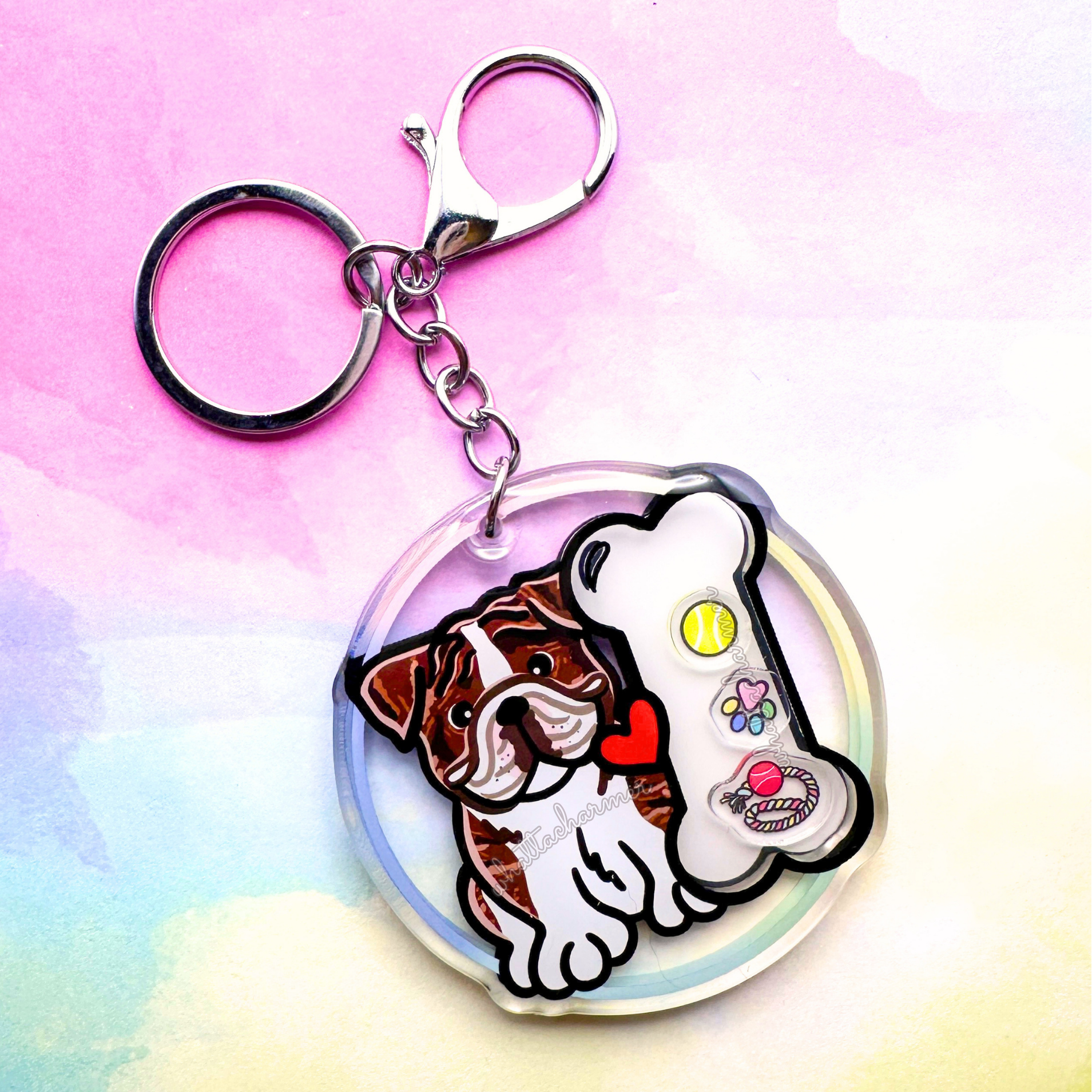 Brindle English Bulldog Keychain