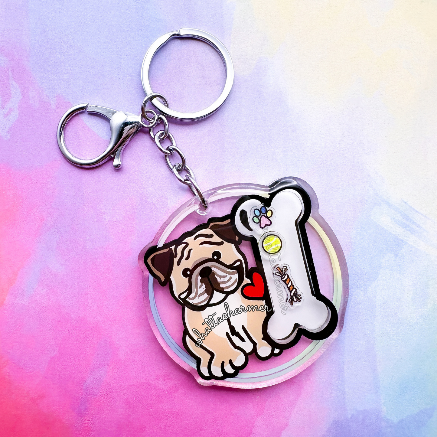 Fawn English Bulldog Shaker Keychain