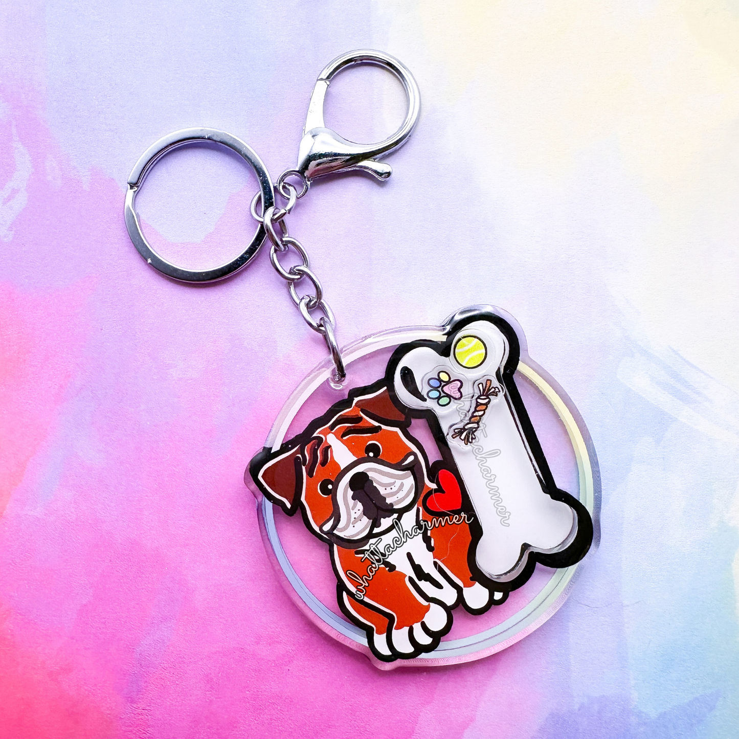 Red English Bulldog Shaker Keychain