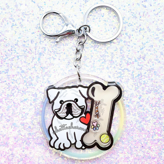 White English Bulldog Shaker Keychain