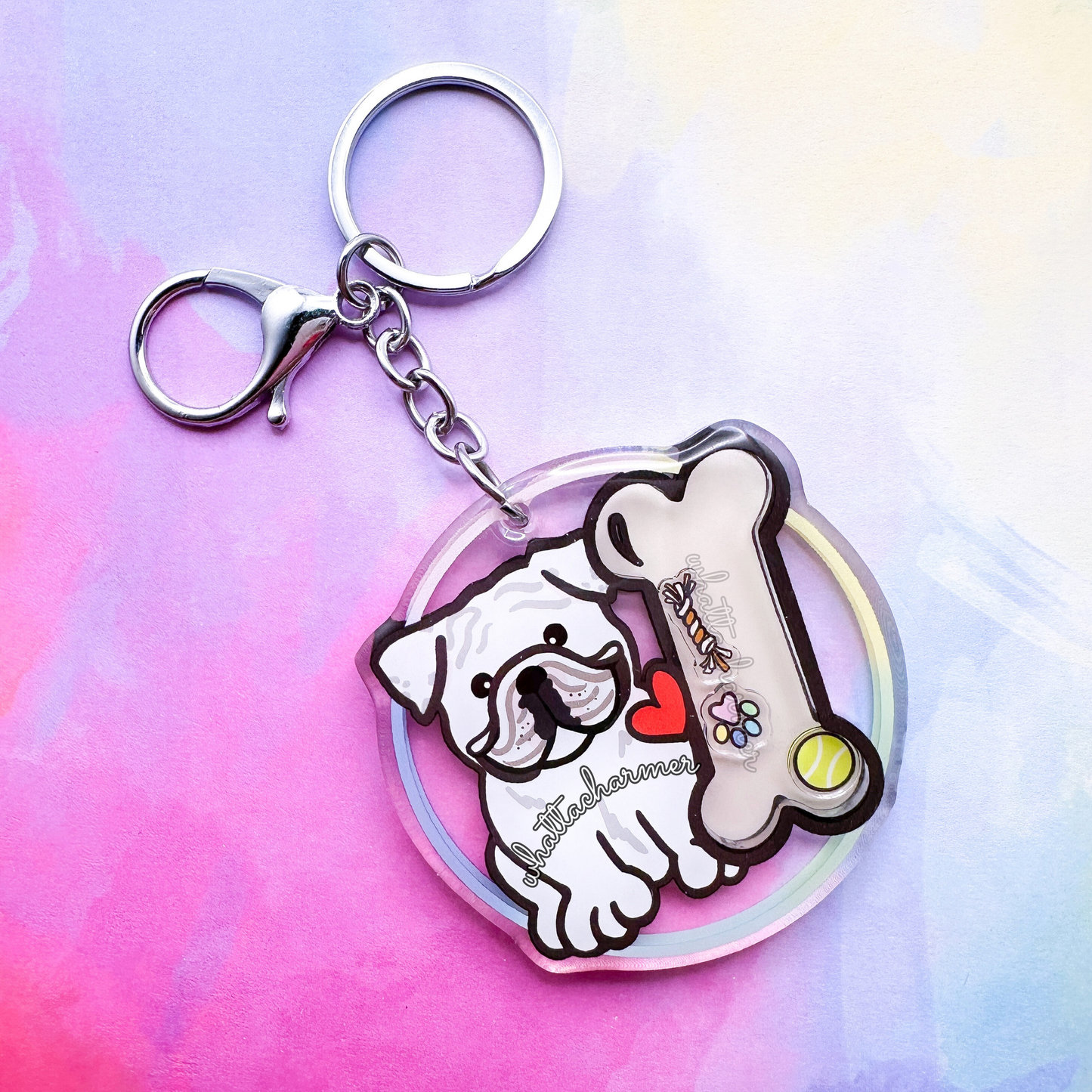 White English Bulldog Shaker Keychain