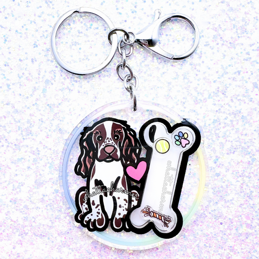 Liver and White English Springer Spaniel Shaker Keychain