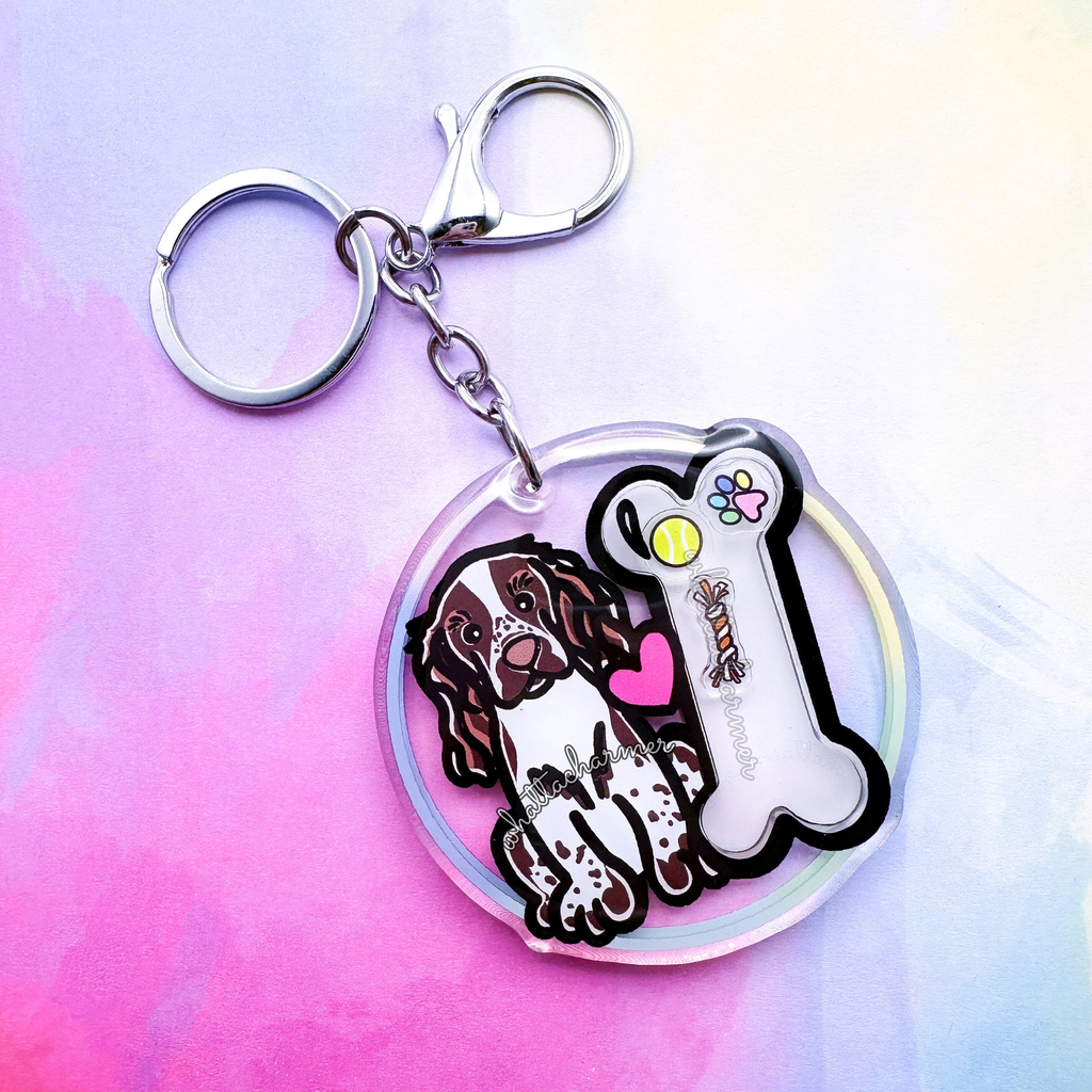 Liver and White English Springer Spaniel Keychain