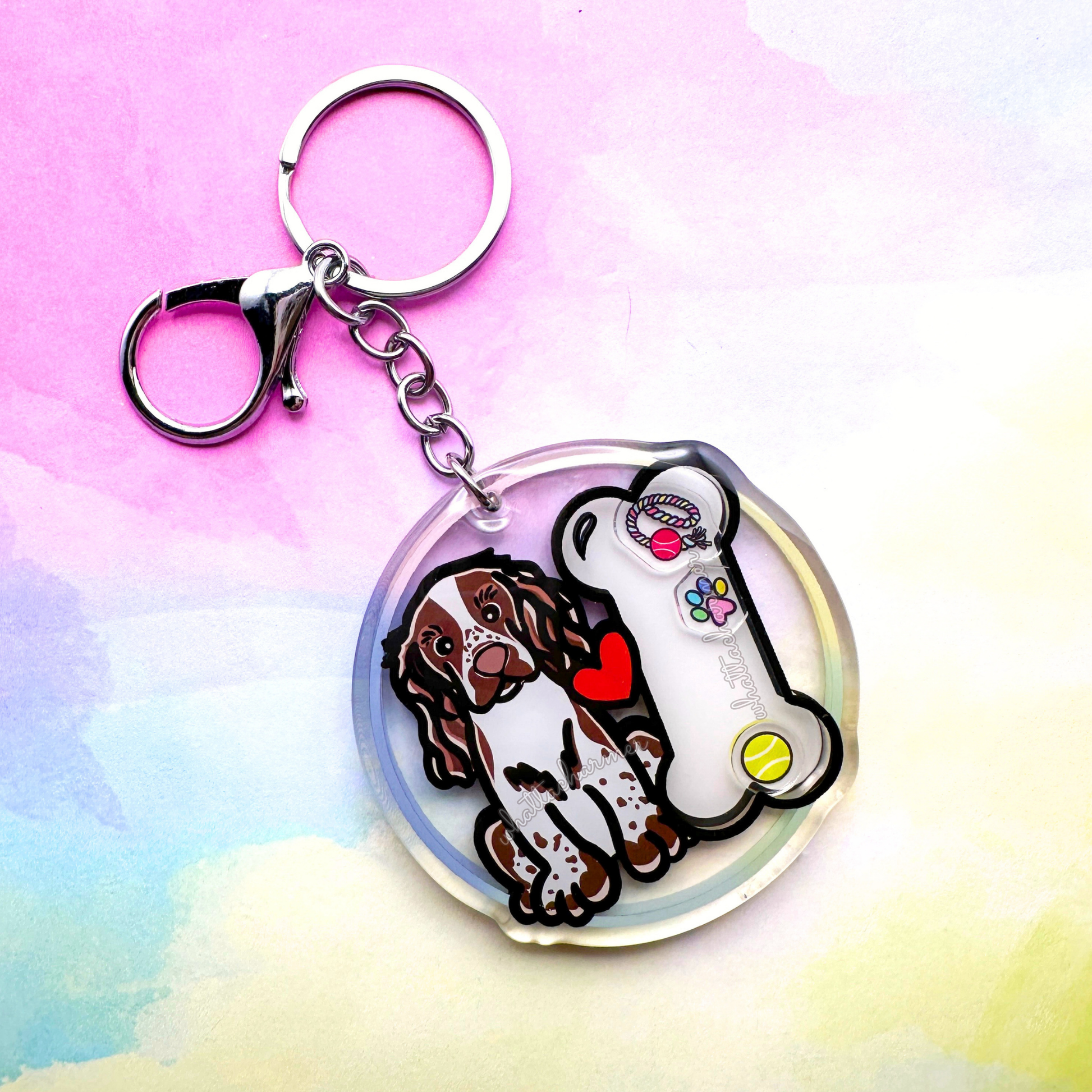 Liver and White English Springer Spaniel Keychain