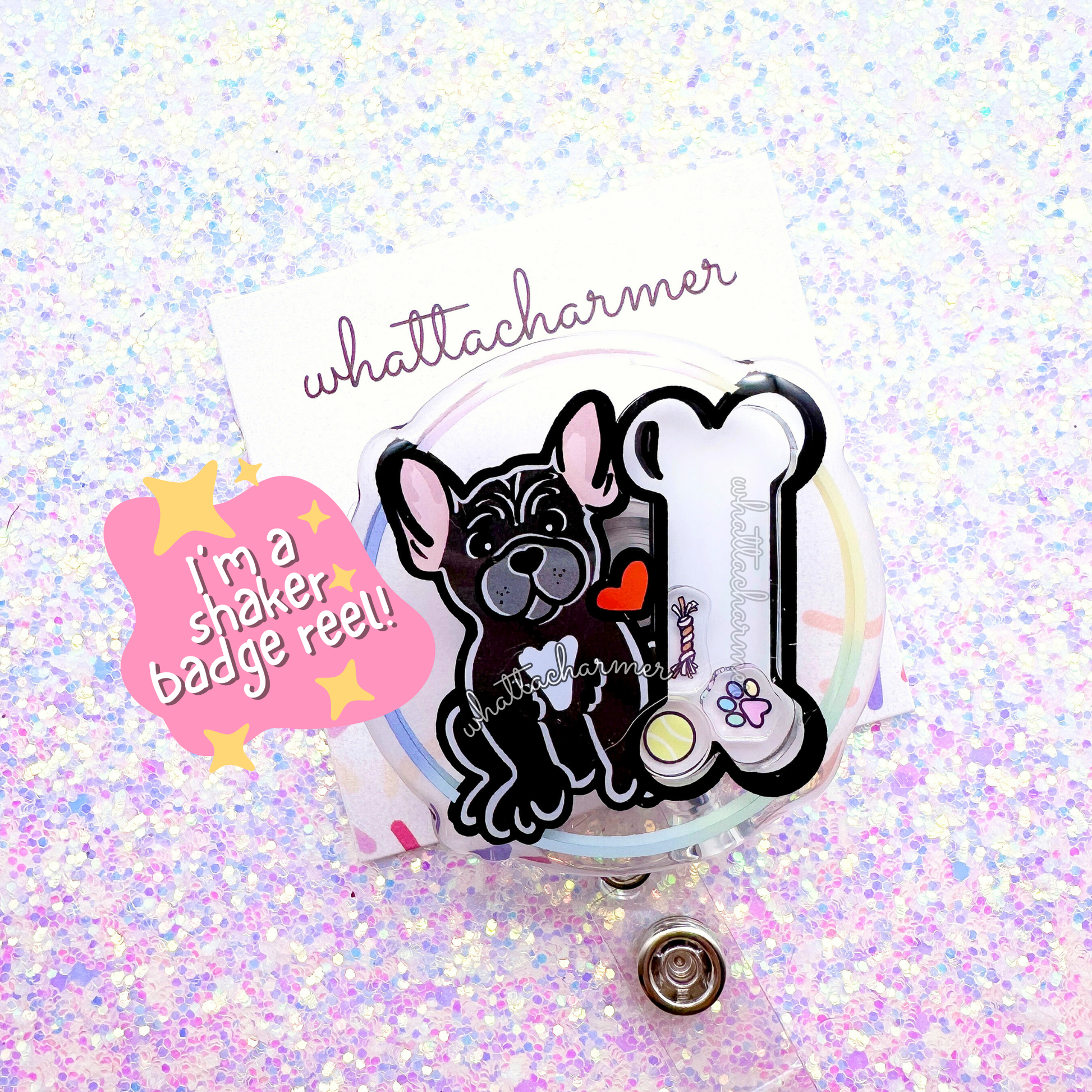 Black French Bulldog Shaker Badge Reel