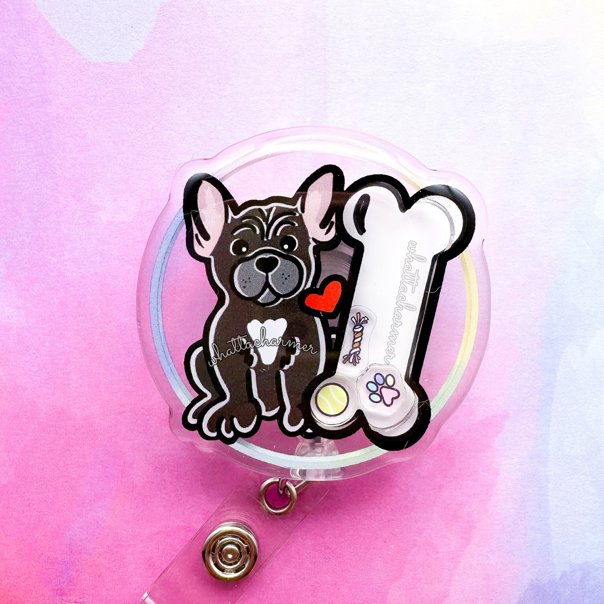 Black French Bulldog Shaker Badge Reel