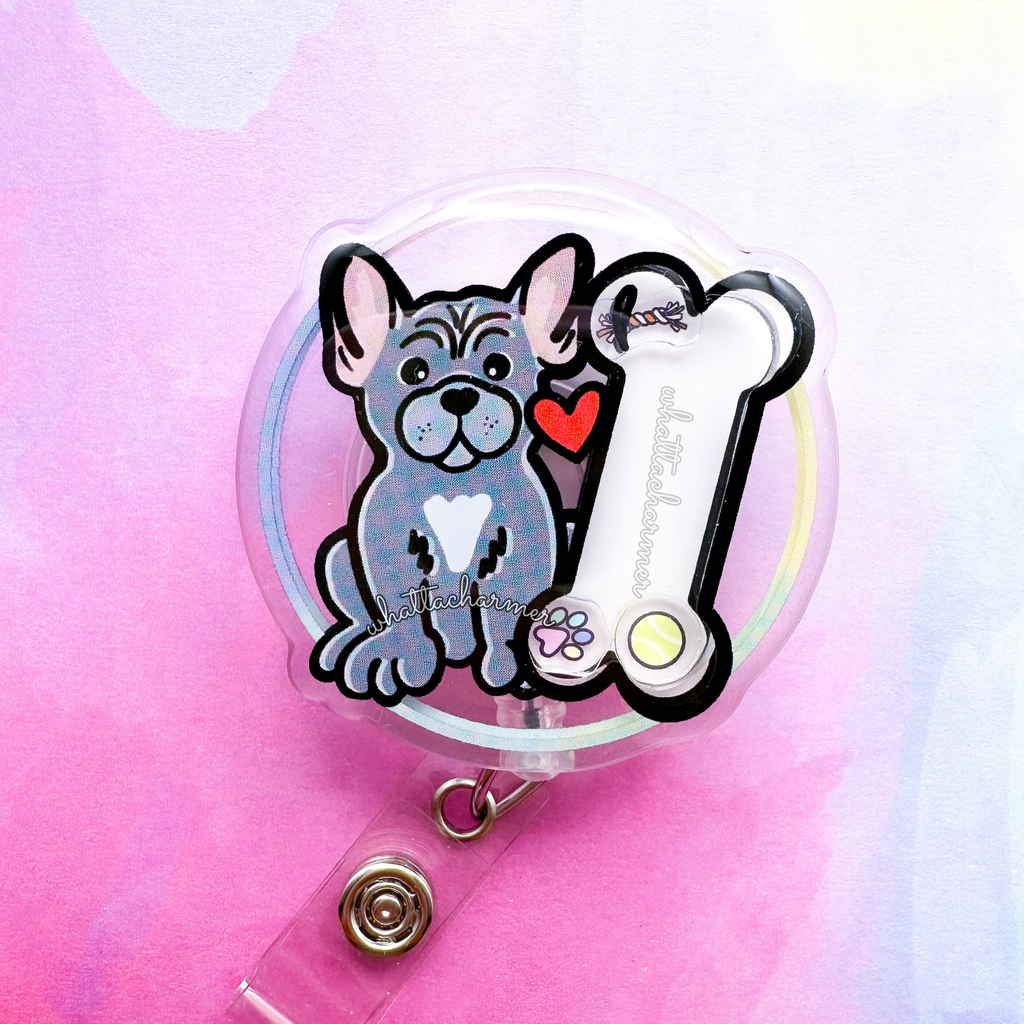 Lilac French Bulldog Shaker Badge Reel