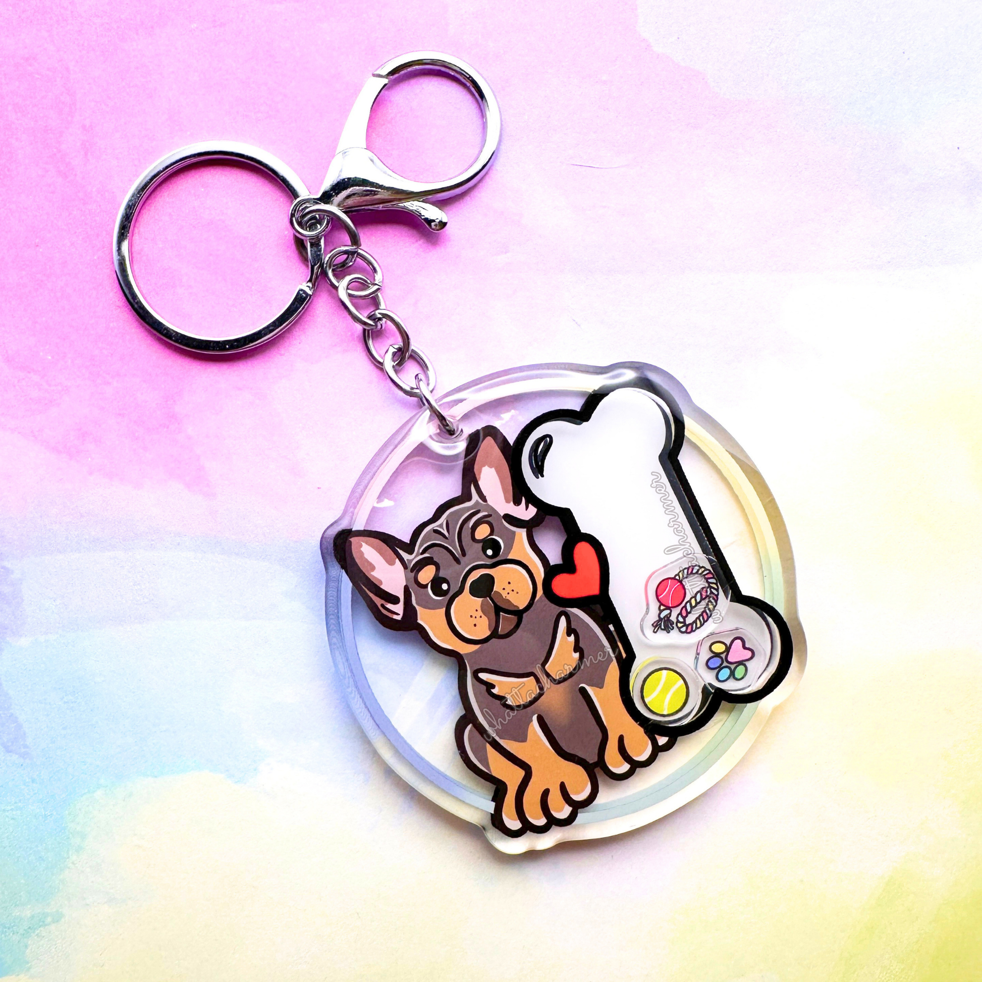 Blue and Tan French Bulldog Keychain
