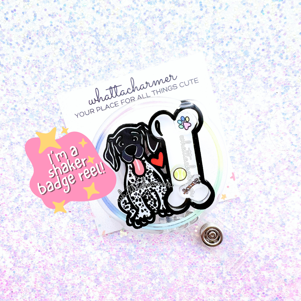 Black and White German Shorthaired Pointer Shaker Badge Reel