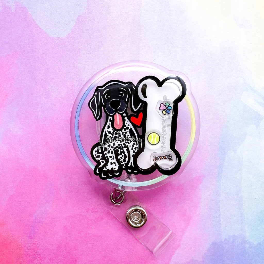 Black and White German Shorthaired Pointer Shaker Badge Reel