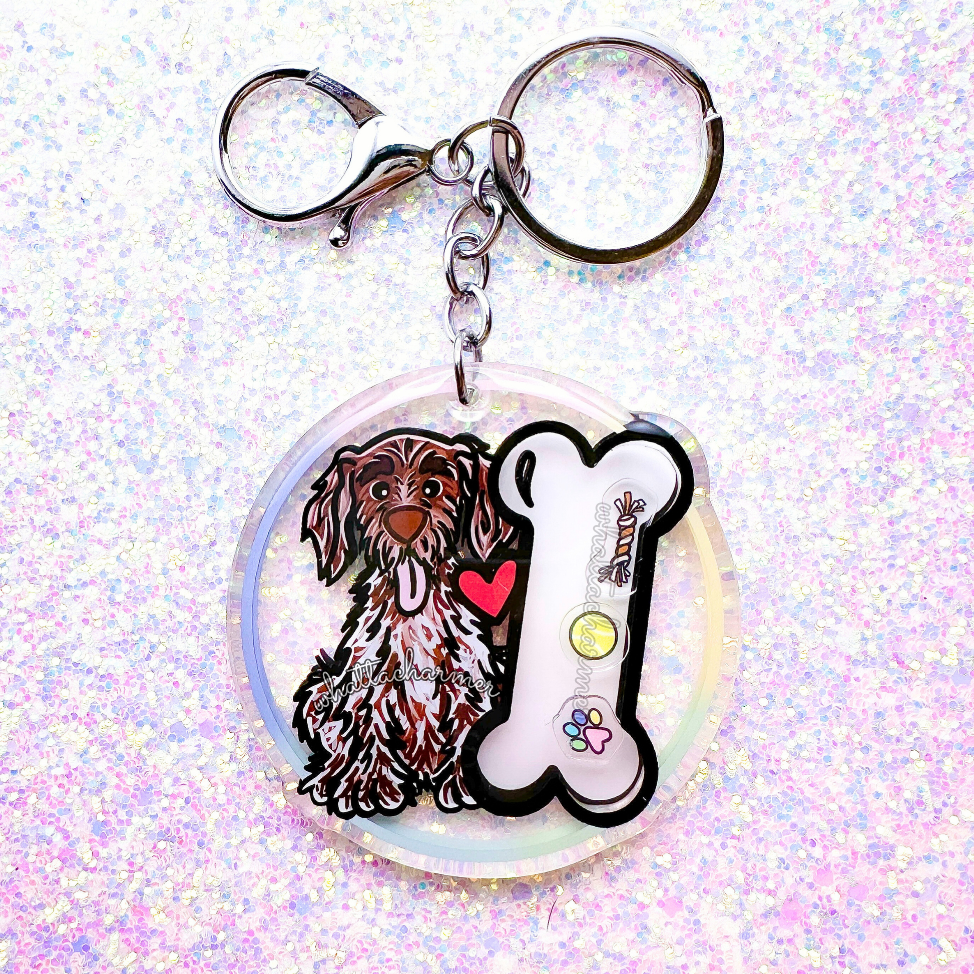 Liver and White German Wirehaired Pointer Keychain