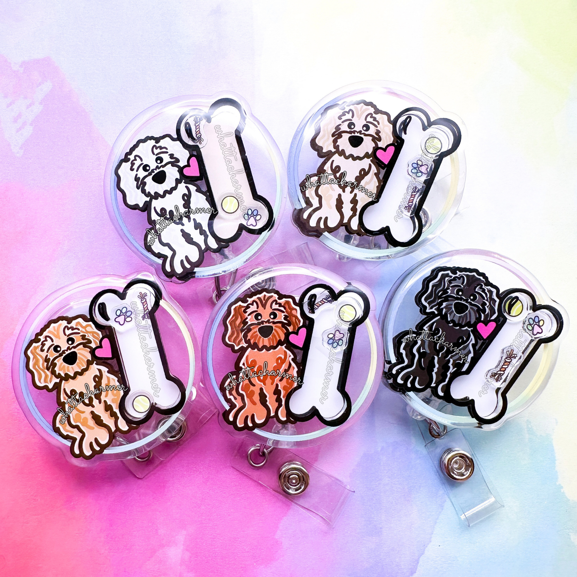 Apricot Goldendoodle Shaker Badge Reel