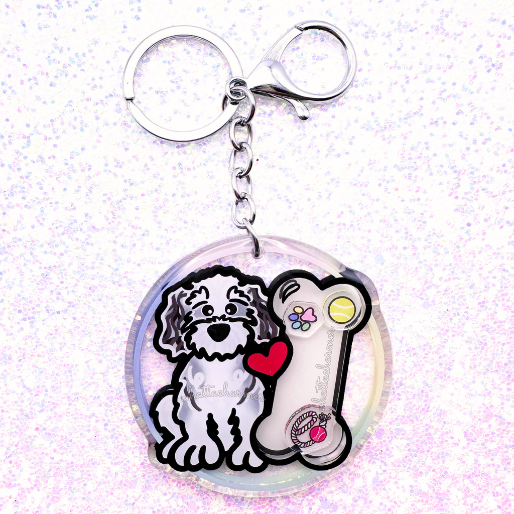 Gray Parti Goldendoodle Keychain
