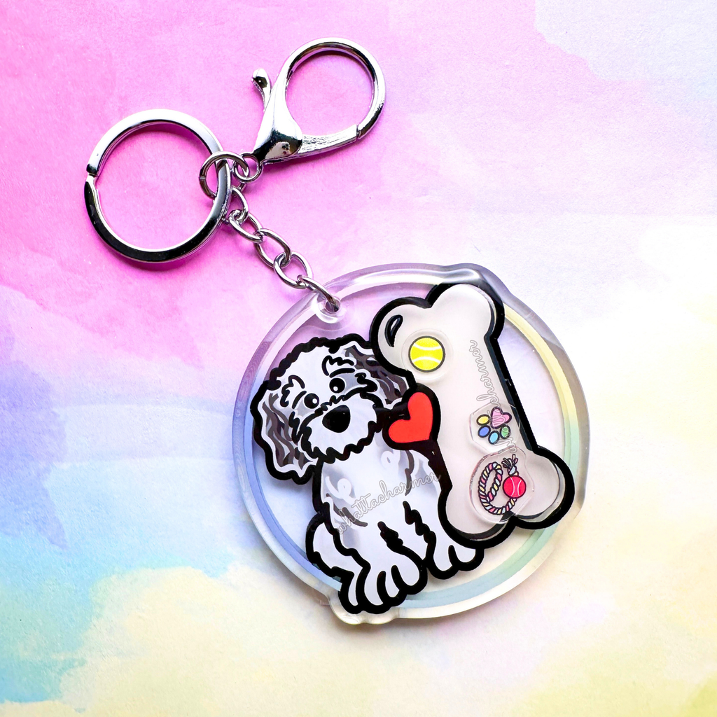 Gray Parti Goldendoodle Keychain