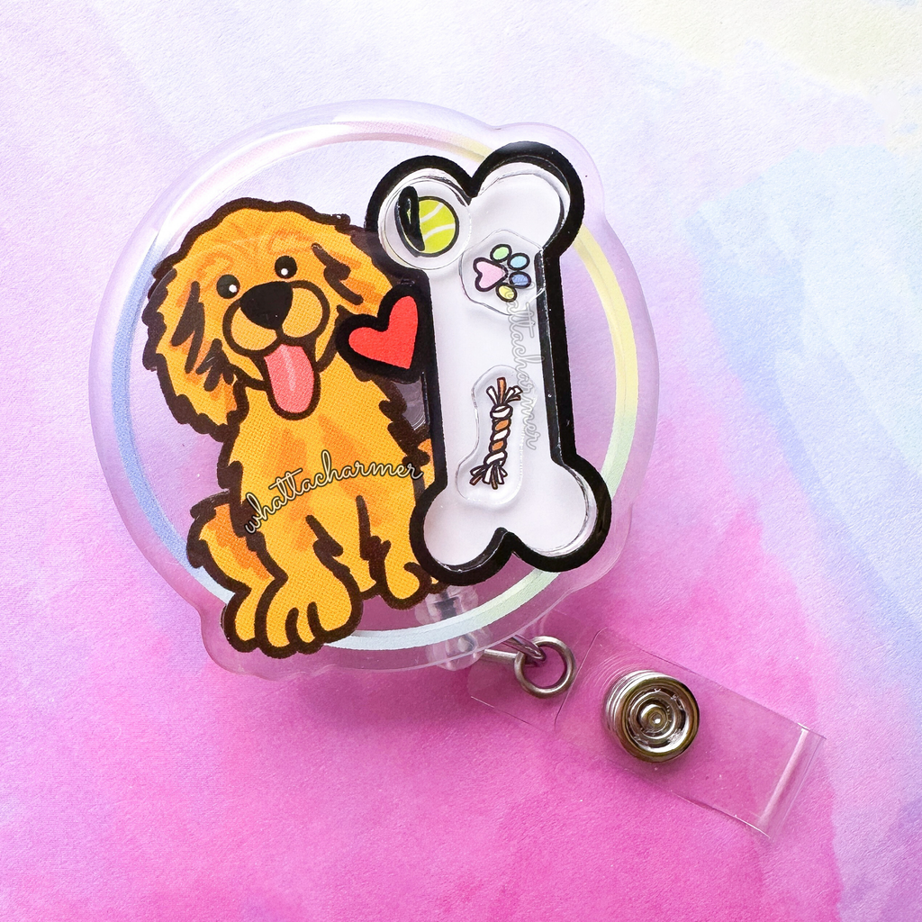 Golden Retriever Shaker Badge Reel
