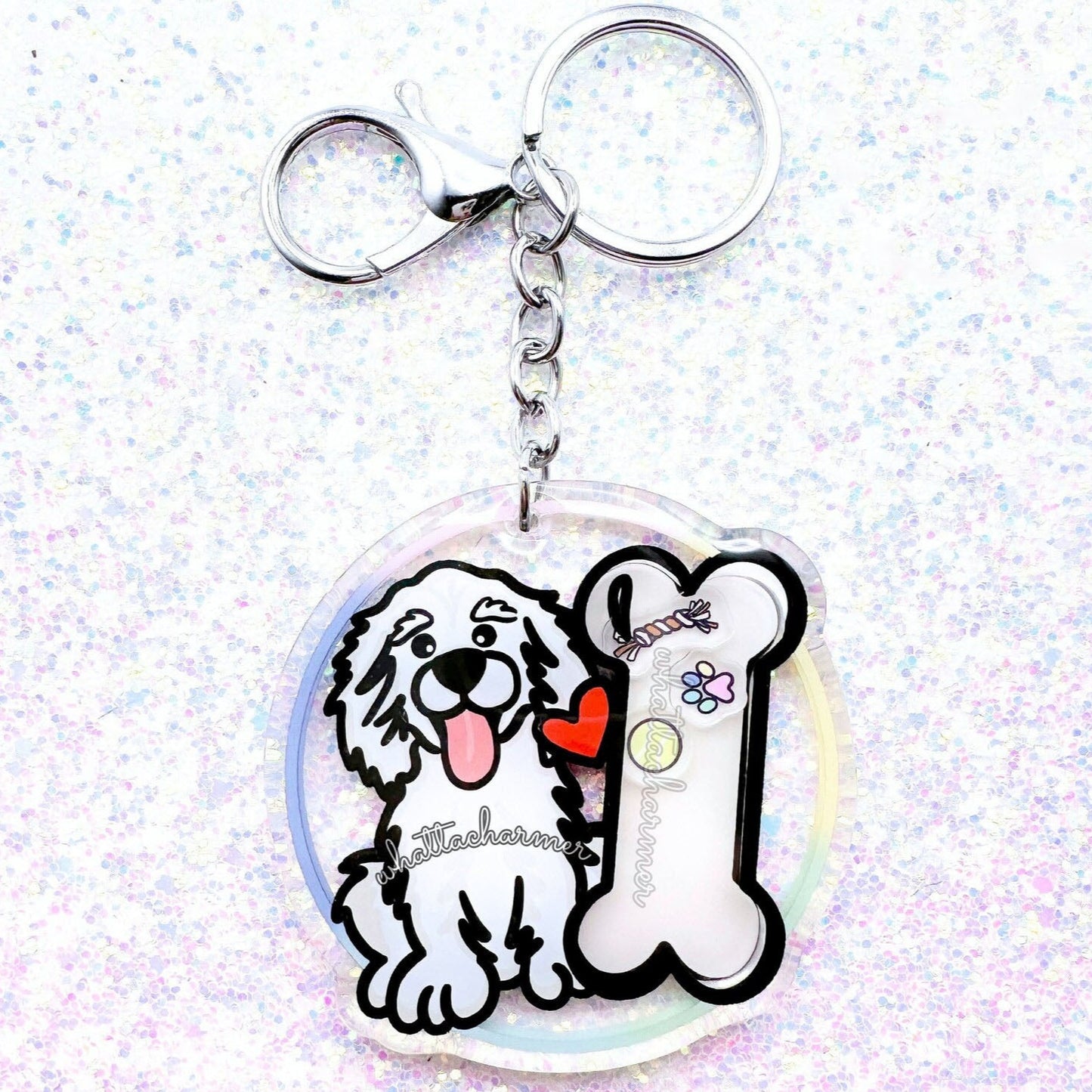 White Golden Retriever Shaker Keychain