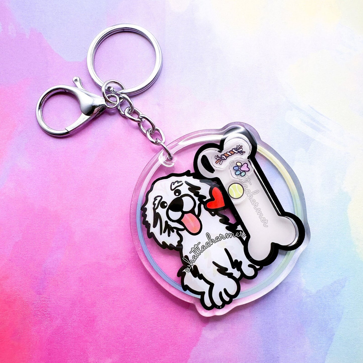 White Golden Retriever Shaker Keychain