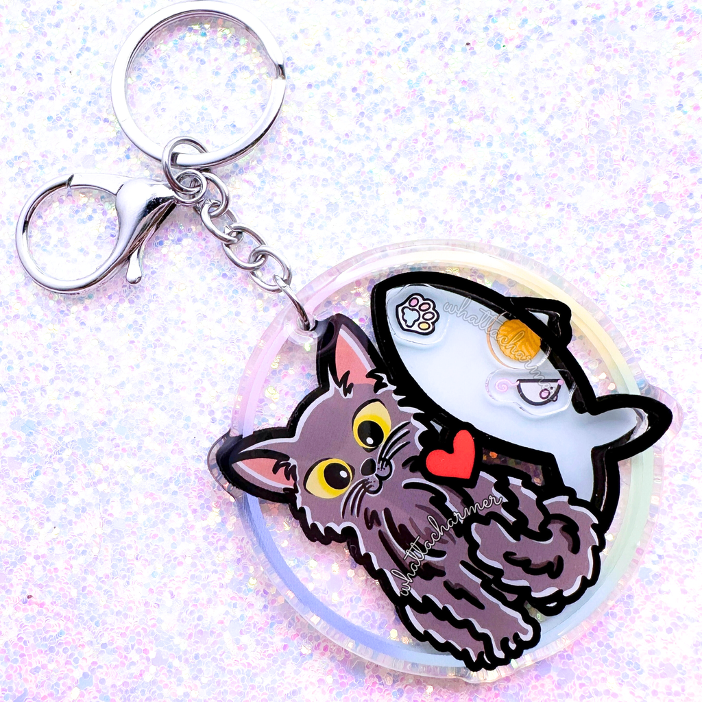 Longhaired Gray Cat Keychain