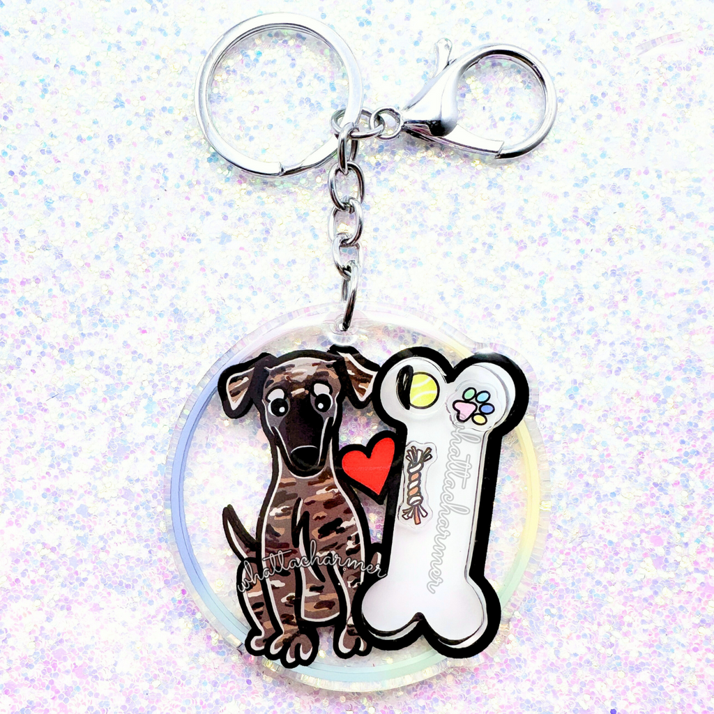 Black Brindle Greyhound Keychain