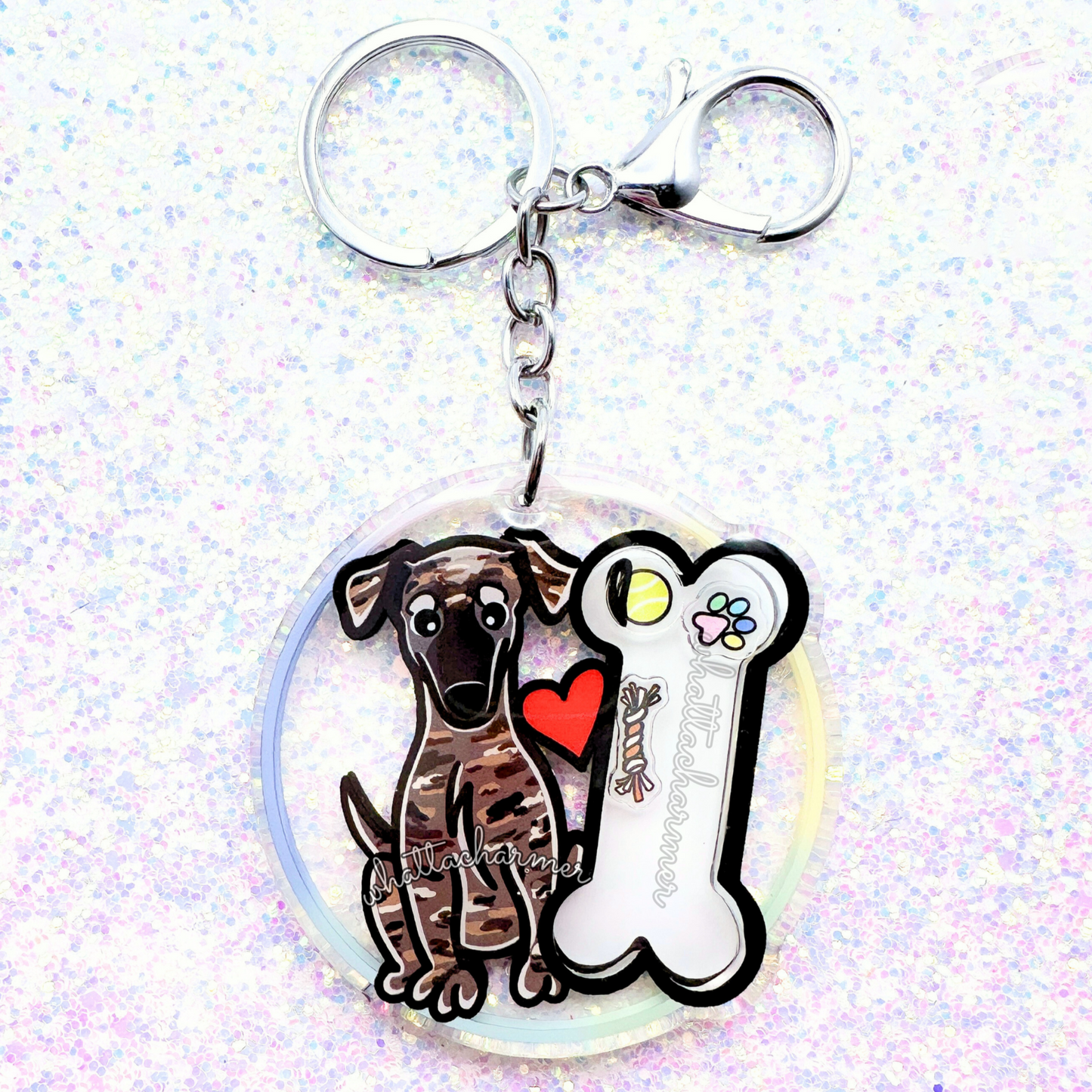 Black Brindle Greyhound Shaker Keychain