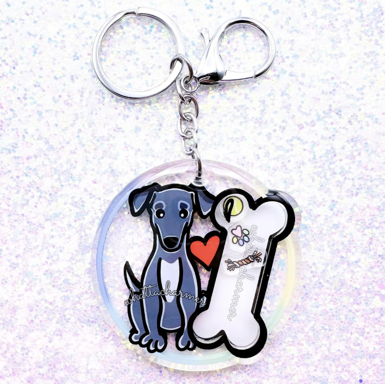 Blue and White Greyhound Shaker Keychain