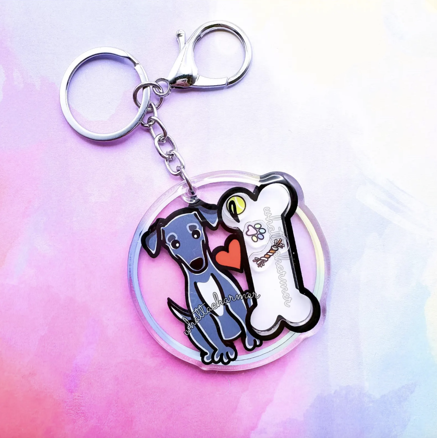 Blue and White Greyhound Shaker Keychain