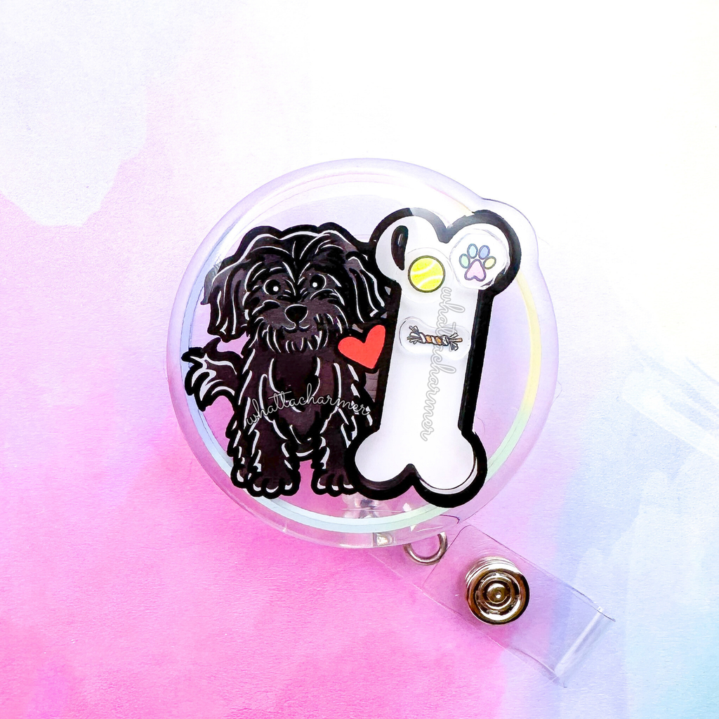 Black Havanese Shaker Badge Reel
