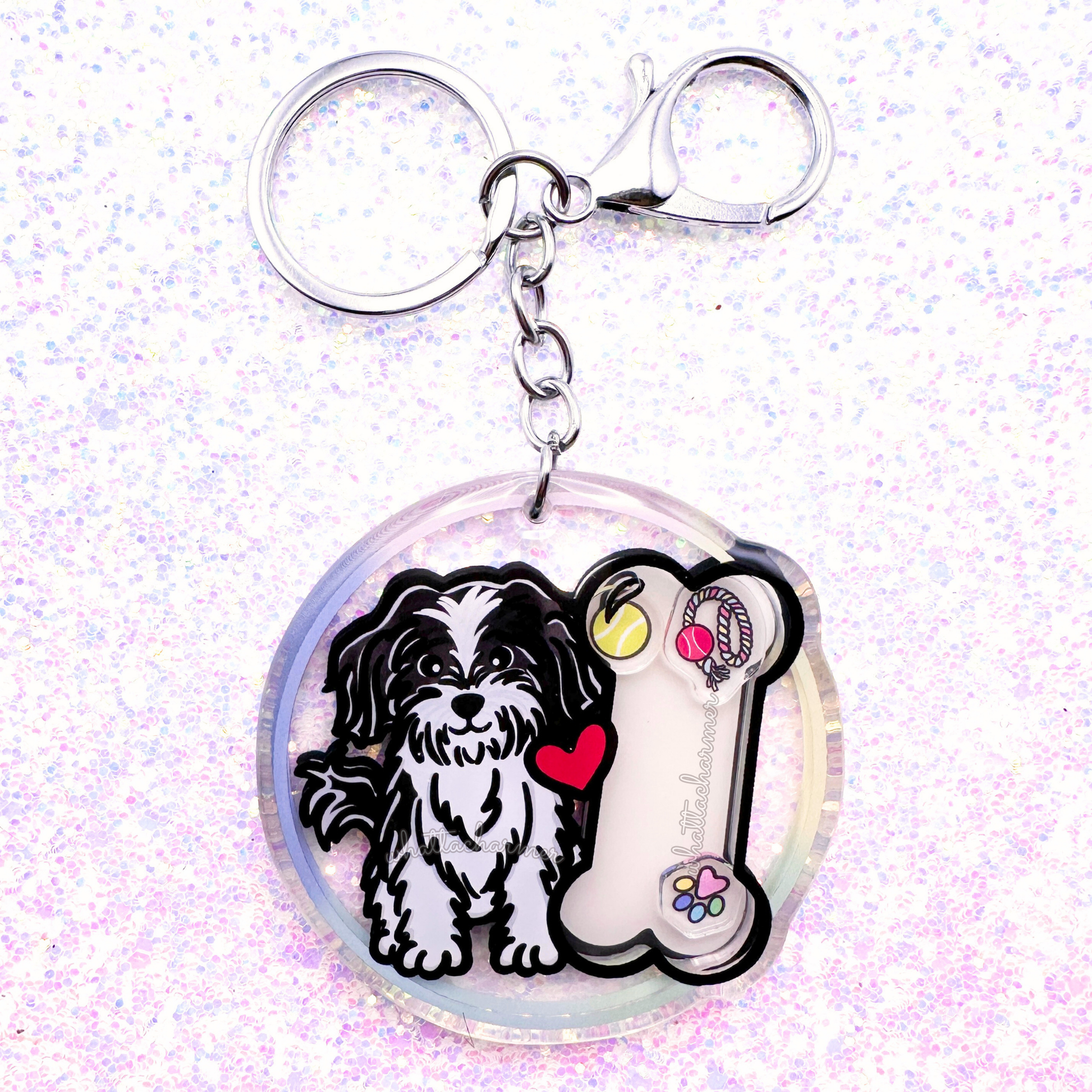 Black and White Havanese Keychain