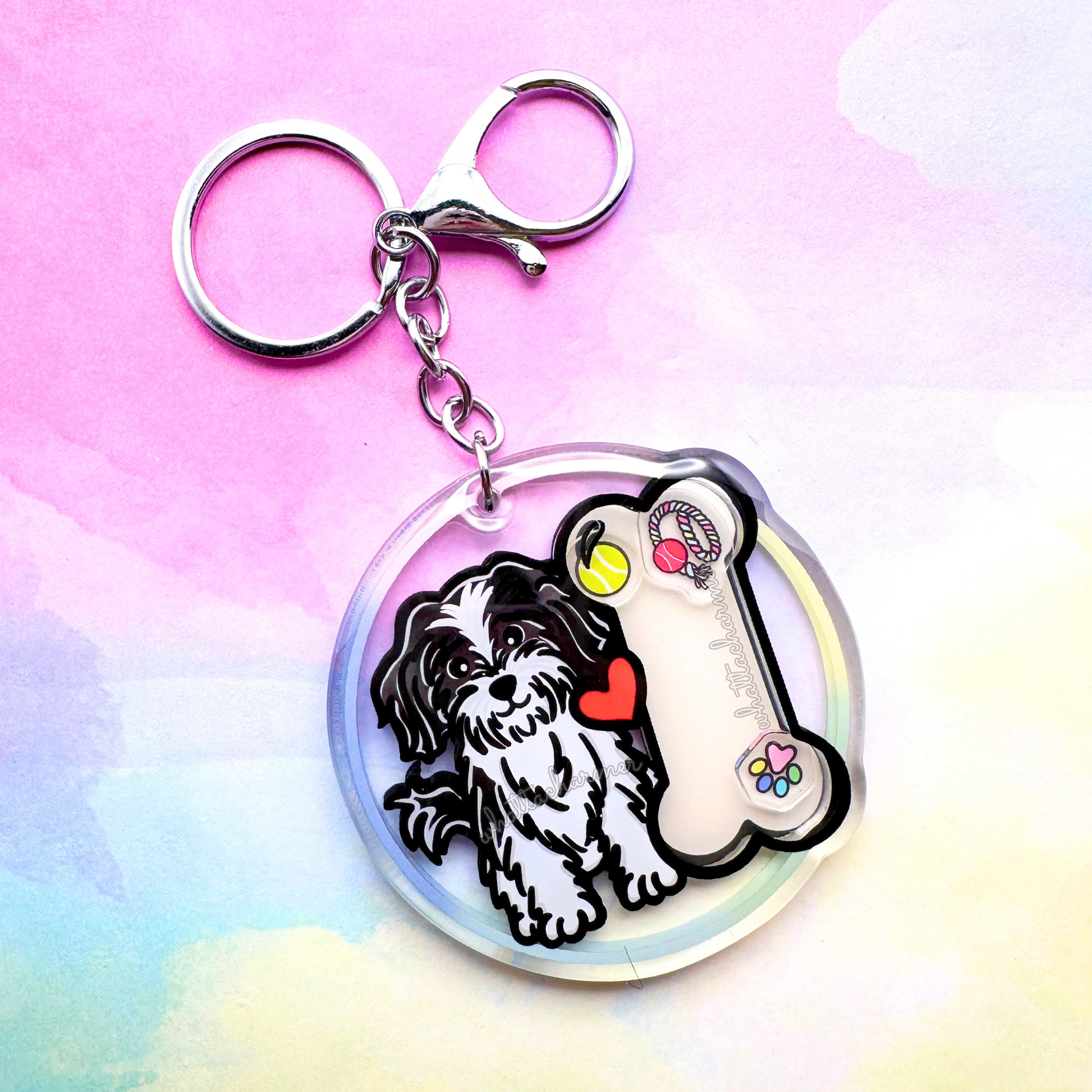 Black and White Havanese Keychain