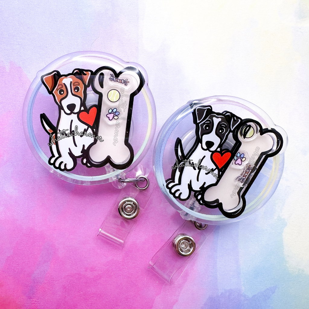 Red Jack Russell Terrier Shaker Badge Reel