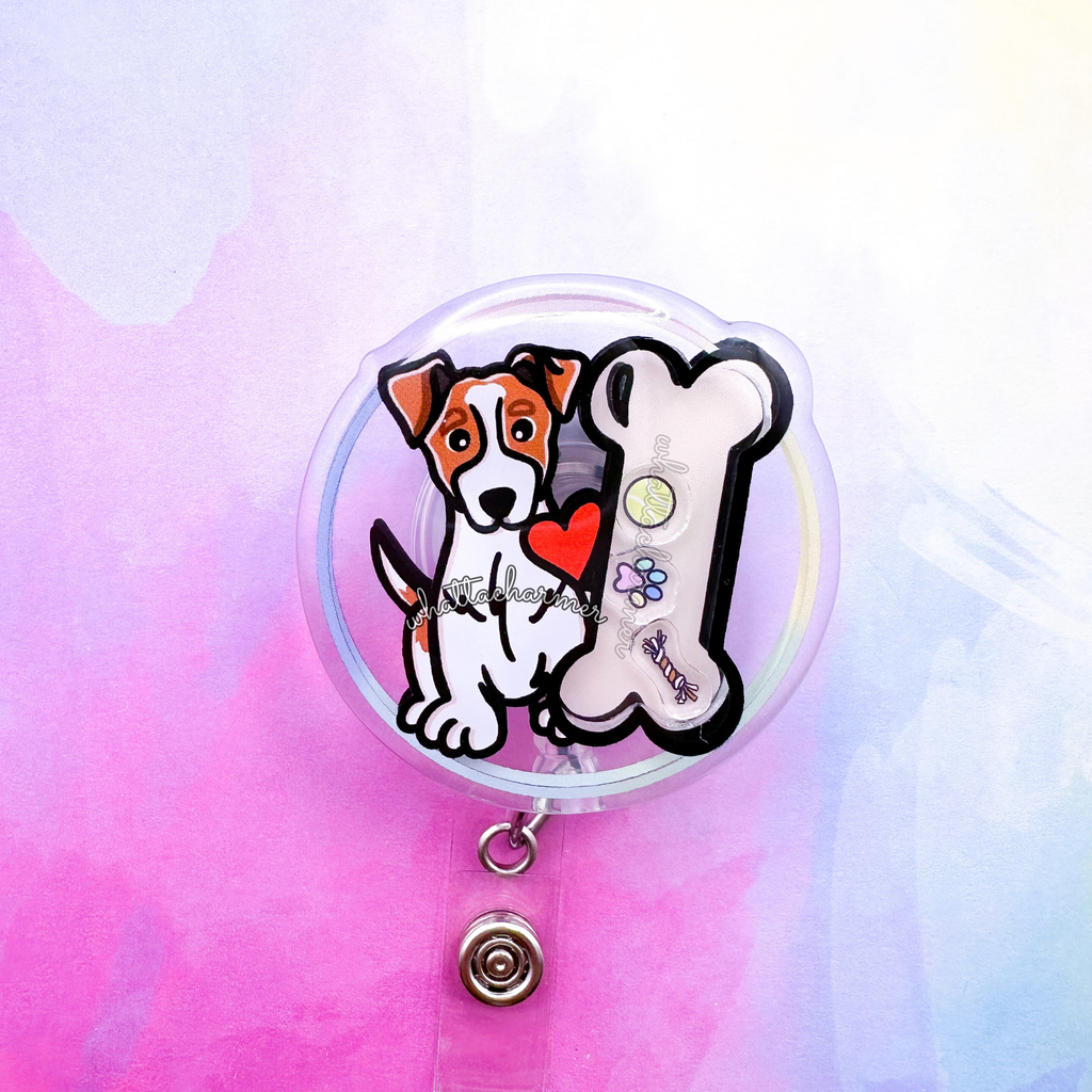 Red Jack Russell Terrier Shaker Badge Reel